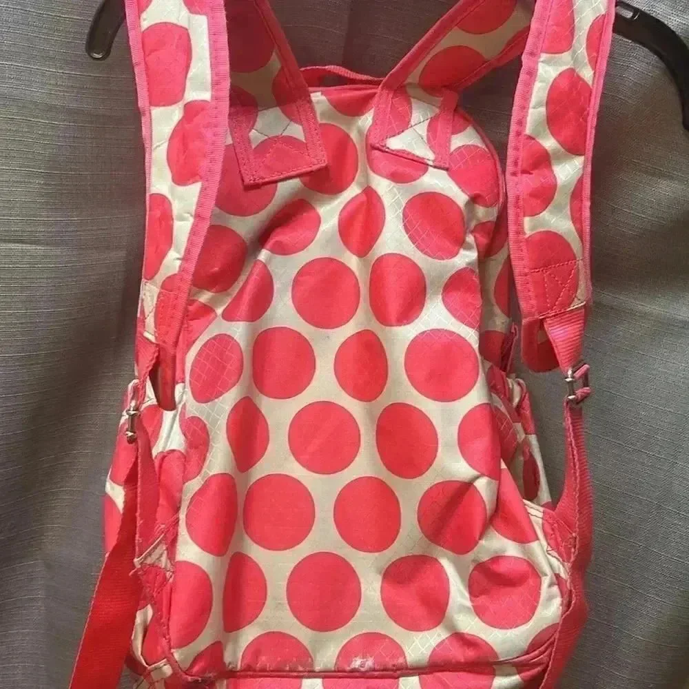Thirty-One Mod Coral Polka Dot backpack Monogram M